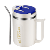 Darrahopens Appliances > Kitchen Appliances > Kettles White and Blue 16oz Stainless Steel Office Mug with Phone Stand Lid, Straw and Spoon - 500ML Double Wall Insulated Coffee Cup, Wide Handle and 3 Drinking Ways
