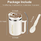 Darrahopens Appliances > Kitchen Appliances > Kettles White and Brown 16oz Stainless Steel Office Mug with Phone Stand Lid, Straw and Spoon - 500ML Double Wall Insulated Coffee Cup, Wide Handle and 3 Drinking Ways
