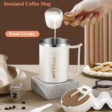 Darrahopens Appliances > Kitchen Appliances > Kettles White and Brown 16oz Stainless Steel Office Mug with Phone Stand Lid, Straw and Spoon - 500ML Double Wall Insulated Coffee Cup, Wide Handle and 3 Drinking Ways