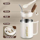 Darrahopens Appliances > Kitchen Appliances > Kettles White and Grey 16oz Stainless Steel Office Mug with Phone Stand Lid, Straw and Spoon - 500ML Double Wall Insulated Coffee Cup, Wide Handle and 3 Drinking Ways