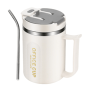 Darrahopens Appliances > Kitchen Appliances > Kettles White and Grey 16oz Stainless Steel Office Mug with Phone Stand Lid, Straw and Spoon - 500ML Double Wall Insulated Coffee Cup, Wide Handle and 3 Drinking Ways