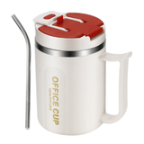 Darrahopens Appliances > Kitchen Appliances > Kettles White and Red 16oz Stainless Steel Office Mug with Phone Stand Lid, Straw and Spoon - 500ML Double Wall Insulated Coffee Cup, Wide Handle and 3 Drinking Ways