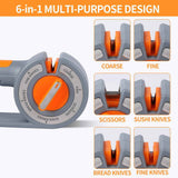 Darrahopens Appliances > Kitchen Appliances > Kitchen Appliance Accessories 6-in-1 Rotary Knife Sharpener, Adjustable Multi-Function Sharpener for Kitchen Knives and Scissors, Gray