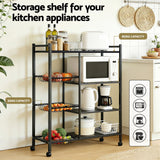 Darrahopens Appliances > Kitchen Appliances > Kitchen Appliance Accessories Artiss 4-Tier Kitchen Rack Microwave Bakers Storage Shelf with 3 Baskets Wheels