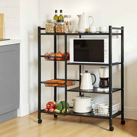 Darrahopens Appliances > Kitchen Appliances > Kitchen Appliance Accessories Artiss 4-Tier Kitchen Rack Microwave Bakers Storage Shelf with 3 Baskets Wheels