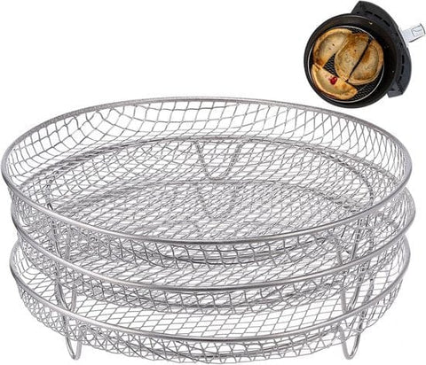 Darrahopens Appliances > Kitchen Appliances > Kitchen Appliance Accessories Multi-layer air fryer rack (3 round layers) - Air fryer baking pan - Air fryer grid - 304 stainless steel - Safe to use in air fryers, steam ovens, regular ovens and dishwashers - 20.3 cm - Silver