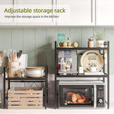 Darrahopens Appliances > Kitchen Appliances > Microwave Ovens CARLA HOME 2-Tier Microwave Oven Rack with Adjustable Metal Kitchen Shelf Stand for Countertop Storage and 6 Hooks for Utensils (Black)