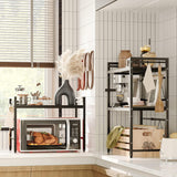 Darrahopens Appliances > Kitchen Appliances > Microwave Ovens CARLA HOME 2-Tier Microwave Oven Rack with Adjustable Metal Kitchen Shelf Stand for Countertop Storage and 6 Hooks for Utensils (Black)