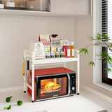 Darrahopens Appliances > Kitchen Appliances > Microwave Ovens CARLA HOME 2-Tier Microwave Oven Rack with Adjustable Metal Kitchen Shelf Stand for Countertop Storage and 6 Hooks for Utensils (White)