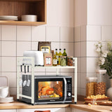 Darrahopens Appliances > Kitchen Appliances > Microwave Ovens CARLA HOME 2-Tier Microwave Oven Rack with Adjustable Metal Kitchen Shelf Stand for Countertop Storage and 6 Hooks for Utensils (White)