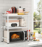 Darrahopens Appliances > Kitchen Appliances > Microwave Ovens CARLA HOME 3-Tier Microwave Oven Rack with Adjustable Metal Kitchen Shelf Stand for Countertop Storage and 6 Hooks for Utensils