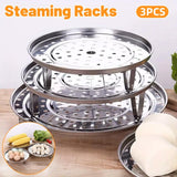 Darrahopens Appliances > Kitchen Appliances > Rice Cookers & Steamers 3pcs Stainless Steel Steamer Basket Steamer Tray Rack Waterproof Steam Cooking