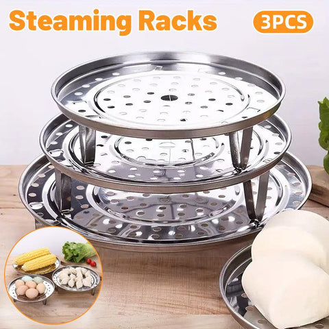 Darrahopens Appliances > Kitchen Appliances > Rice Cookers & Steamers 3pcs Stainless Steel Steamer Basket Steamer Tray Rack Waterproof Steam Cooking