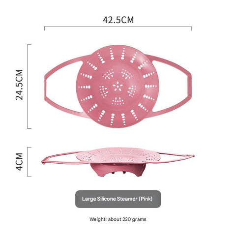 Darrahopens Appliances > Kitchen Appliances > Rice Cookers & Steamers Large Pink Flexible Silicone Steamer Basket with Heat-Resistant Handles - Food-Grade Vegetable Steamer Insert for Pots & Pans