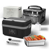 Darrahopens Appliances > Kitchen Appliances > Rice Cookers & Steamers Portable 1L Cordless Electric Heated Lunch Box 16000mAh 60W 304 Stainless Steel Black& Gray