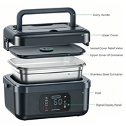 Darrahopens Appliances > Kitchen Appliances > Rice Cookers & Steamers Portable 1L Cordless Electric Heated Lunch Box 16000mAh 60W 304 Stainless Steel Black& Gray