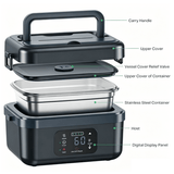Darrahopens Appliances > Kitchen Appliances > Rice Cookers & Steamers Portable 1L Cordless Electric Heated Lunch Box 16000mAh 60W 304 Stainless Steel Black& Gray