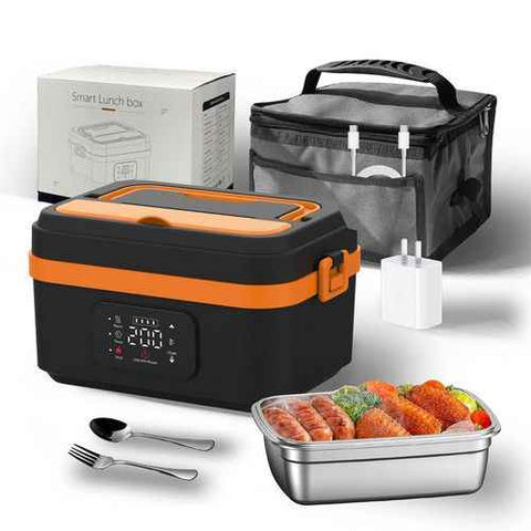 Darrahopens Appliances > Kitchen Appliances > Rice Cookers & Steamers Portable 1L Cordless Electric Heated Lunch Box 16000mAh 60W 304 Stainless Steel Black& orange