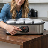 Darrahopens Appliances > Kitchen Appliances > Speciality Appliances Stainless Steel Home Yogurt Maker with 8 Glass Jars, 1400mL Capacity, Adjustable 20-55°C Temperature & 1-48h Timer for Homemade Yogurt, Smoothie, Jam, and Frozen Yogurt Desserts (Silver) In Australia - Darrahopens