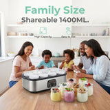 Darrahopens Appliances > Kitchen Appliances > Speciality Appliances Stainless Steel Home Yogurt Maker with 8 Glass Jars, 1400mL Capacity, Adjustable 20-55°C Temperature & 1-48h Timer for Homemade Yogurt, Smoothie, Jam, and Frozen Yogurt Desserts (Silver) In Australia - Darrahopens