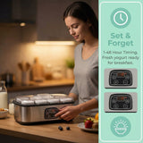 Darrahopens Appliances > Kitchen Appliances > Speciality Appliances Stainless Steel Home Yogurt Maker with 8 Glass Jars, 1400mL Capacity, Adjustable 20-55°C Temperature & 1-48h Timer for Homemade Yogurt, Smoothie, Jam, and Frozen Yogurt Desserts (Silver) In Australia - Darrahopens