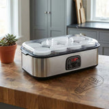Darrahopens Appliances > Kitchen Appliances > Speciality Appliances Stainless Steel Home Yogurt Maker with 8 Glass Jars, 1400mL Capacity, Adjustable 20-55°C Temperature & 1-48h Timer for Homemade Yogurt, Smoothie, Jam, and Frozen Yogurt Desserts (Silver) In Australia - Darrahopens