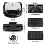Darrahopens Appliances > Kitchen Appliances > Toasters & Grills Devanti 3-in-1 Sandwich Press Waffle Maker Panini Press Grill 850W