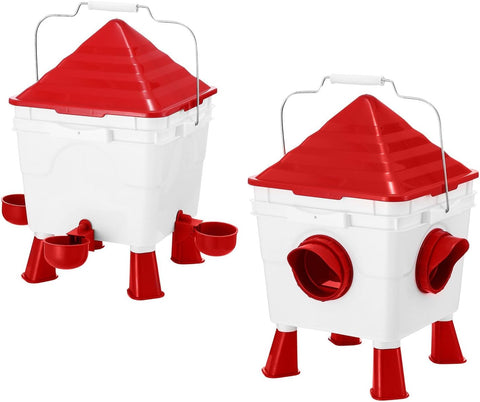 Darrahopens Appliances > Kitchen Appliances > Water Dispensers CARLA HOME Chicken Feeder Waterer Set, Automatic Gravity Dispenser with 8KG Food & 8L Water Capacity, 4 Ports & Cups, Clean Poultry Feeding for Coop, Duck, Quail, Hen