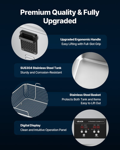 Darrahopens Appliances > Other Cleaning Appliances > Jewellery Cleaners VEVOR 15L Ultrasonic Cleaner, Professional Ultrasonic Cleaner Machine with Cleaning Basket & Digital Display, 240W Stainless Steel 40kHz Industrial Cleaning Machine for Parts, Carburetors, Instruments