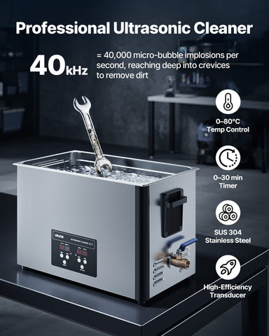 Darrahopens Appliances > Other Cleaning Appliances > Jewellery Cleaners VEVOR 30L Ultrasonic Cleaner, Professional Ultrasonic Cleaner Machine with Cleaning Basket & Digital Display, 480W Stainless Steel 40kHz Industrial Cleaning Machine for Parts, Carburetors, Instruments