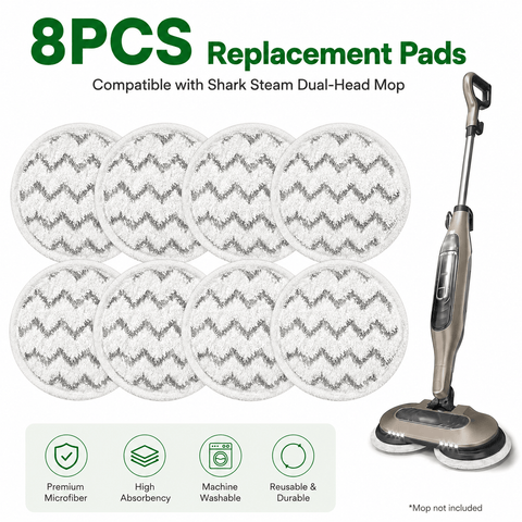 Darrahopens Appliances > Other Cleaning Appliances > Steam cleaners Style 5 Shark Steam Dual-Head Mop Replacement Pads 8 Pack - 7.5 Inch Reusable Round Microfiber Scrubbing Pads Compatible with Shark S7000, S7201, S8001, S8201, S7001, S7000AMZ, S7001TGT, S7005, S7020