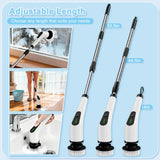 Darrahopens Appliances > Other Cleaning Appliances > Steam cleaners Wireless Electric Cleaning Brush with 8 Replaceable Heads – Adjustable Extendable Handle for Bathroom, Kitchen, Tiles & Car (White)