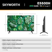 Darrahopens Appliances > TV > TVs & Accessories SKYWORTH 40" E5500H EyeCare Smart Google TV, 1080P FHD, HDR10 HLG, Find-My Remote, AI Picture Processing, Dolby Audio, Screen Casting, Bezel Less Design, Voice Control
