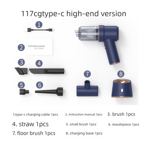 Darrahopens Appliances > Vacuum Cleaners > Stick Vacuums 2-in-1 Cordless Handheld Car Vacuum Cleaner 120W High Power Suction and Blower Portable Mini Duster for Auto and Home Blue