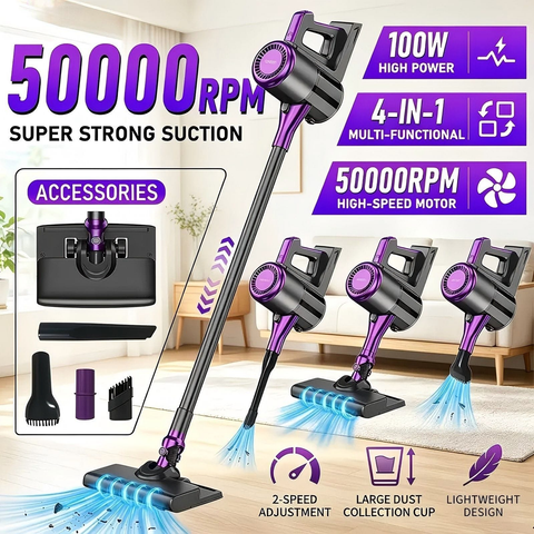 Darrahopens Appliances > Vacuum Cleaners > Stick Vacuums 4-in-1 cordless vacuum cleaner, 50000RPM motor, 10000Pa suction, 180° rotating brush head, dual speed settings, lightweight and convenient./purple In Australia - Darrahopens