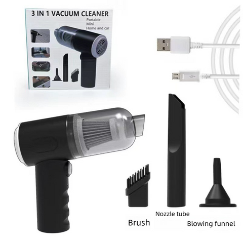 Darrahopens Appliances > Vacuum Cleaners > Stick Vacuums Black 3-in-1 Portable Cordless Mini Vacuum Cleaner Handheld Air Duster & Blower USB Rechargeable Kit for Car Interior Home Office Keyboard Pet Hair