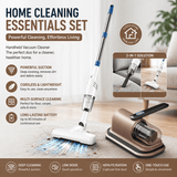 Darrahopens Appliances > Vacuum Cleaners > Vacuums 2-piece Home Cleaning  Bundle - Golden UV Mattress Mite Vacuum Cleaner & White Cordless Handheld Stick Vacuum Set, Wireless Rechargeable Home Car Pet Hair Cleaning Kit
