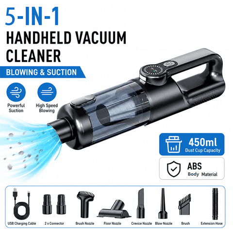 Darrahopens Appliances > Vacuum Cleaners > Vacuums Black and Grey Cordless Handheld Vacuum Cleaner 17000Pa High Suction Portable Rechargeable 5 in 1 Car Home Cleaning Device Multi Function Dust Removal Tool Lightweight Easy Clean ECO MAX Modes
