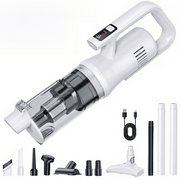 Darrahopens Appliances > Vacuum Cleaners > Vacuums White Cordless Handheld Vacuum Cleaner & 180°Swivel Mop with 6 Brush Attachments & LED Light for Home Car - 18KPA Strong Suction, Portable Typec Charging, Battery Digital Display, One Touch Emptying Dust Cup and Cyclone Dust Separation