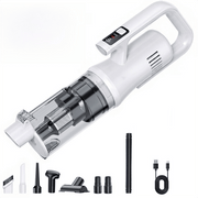 Darrahopens Appliances > Vacuum Cleaners > Vacuums White Cordless Handheld Vacuum Cleaner with 5 Brush Attachments & LED Light for Home Car - 18KPA Strong Suction, Portable Typec Charging, Battery Digital Display, One Touch Emptying Dust Cup and Cyclone Dust Separation