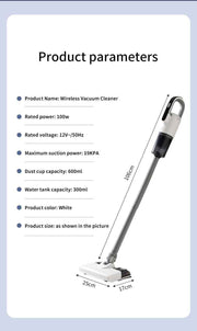 Darrahopens Appliances > Vacuum Cleaners > Vacuums White Wireless Stick Vacuum and Stereoscopic Mop with 2 Filters, Swivel Brush Head and 106cm Handled Pole - One Click Operation, 19KPA Super Suction, 300ML Detachable Water Tank, 600ML Dust Cup for Floor Blind Spot and Wet Dry Dual Use