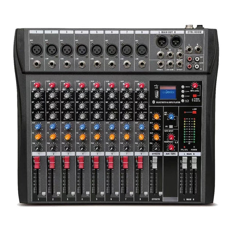 Darrahopens Audio & Video > Musical Instrument & Accessories > Audio Accessories Hridz CT-80S Professional Audio Mixer – 8 Channels Bluetooth USB Mixer with Effects, 48V Phantom Power, and Built-in Sound Card, 8 Channels Audio Sound Mixer Mixing DJ Console USB with 48V Phantom Power