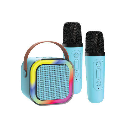 Darrahopens Audio & Video > Musical Instrument & Accessories > Audio Accessories Laser Mini Karaoke Speaker with 2 Wireless Mics - Blue