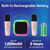 Darrahopens Audio & Video > Musical Instrument & Accessories > Audio Accessories Laser Mini Karaoke Speaker with 2 Wireless Mics - Pink