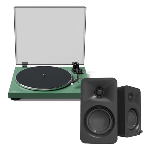 Darrahopens Audio & Video > Musical Instrument & Accessories > Audio Players & Recorders Kanto OBI3 Turntable - Matte Green with Kanto ORA 100W Powered Speakers - Black Bundle