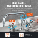 Darrahopens Audio & Video > Musical Instrument & Accessories > Audio Players & Recorders VEVOR Commercial Faucet with Pre-Rinse Sprayer, 36" Height, 8" Center, 12" Swing Spout, Wall Mount Kitchen Sink Faucet, Brass Constructed Device with Pull Down Spray, for 1/2/3 Compartment Sink