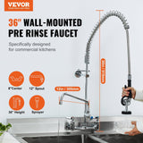 Darrahopens Audio & Video > Musical Instrument & Accessories > Audio Players & Recorders VEVOR Commercial Faucet with Pre-Rinse Sprayer, 36" Height, 8" Center, 12" Swing Spout, Wall Mount Kitchen Sink Faucet, Brass Constructed Device with Pull Down Spray, for 1/2/3 Compartment Sink