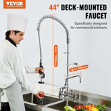 Darrahopens Audio & Video > Musical Instrument & Accessories > Audio Players & Recorders VEVOR Commercial Faucet with Pre-Rinse Sprayer, 44" Height, 8" Center, 12" Swing Spout, Deck Mount Kitchen Sink Faucet, Brass Constructed Device with Pull Down Spray, for 1/2/3 Compartment Sink