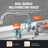 Darrahopens Audio & Video > Musical Instrument & Accessories > Audio Players & Recorders VEVOR Commercial Faucet with Pre-Rinse Sprayer, 44" Height, 8" Center, 12" Swing Spout, Deck Mount Kitchen Sink Faucet, Brass Constructed Device with Pull Down Spray, for 1/2/3 Compartment Sink