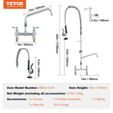 Darrahopens Audio & Video > Musical Instrument & Accessories > Audio Players & Recorders VEVOR Commercial Faucet with Pre-Rinse Sprayer, 44" Height, 8" Center, 12" Swing Spout, Deck Mount Kitchen Sink Faucet, Brass Constructed Device with Pull Down Spray, for 1/2/3 Compartment Sink